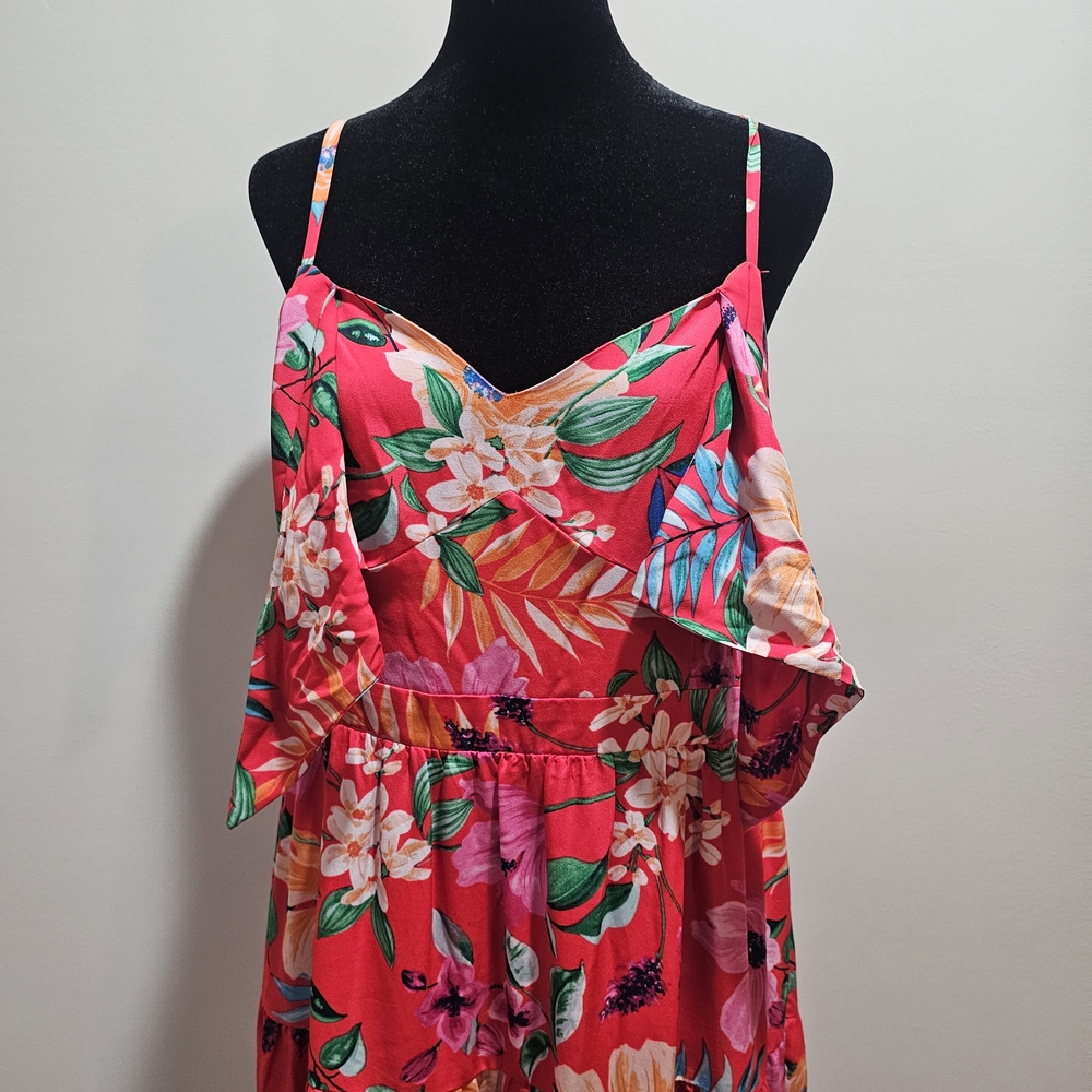 Eliza J Pink Floral Tie Front Tiered Maxi Dress Size 12 {Bx21} - Picture 4 of 12